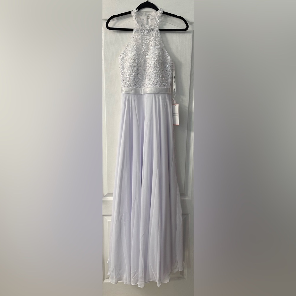 A-line High Neck Floor-Length Chiffon Lace Wedding Dress With Sequins Beading